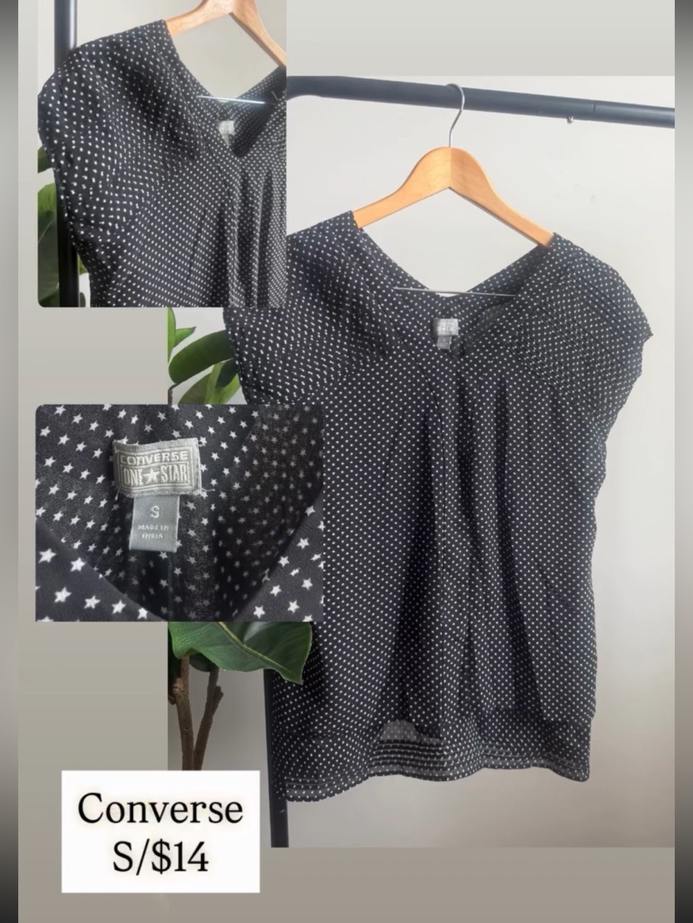 Converse Black Star & Dot Short Sleeve Blouse